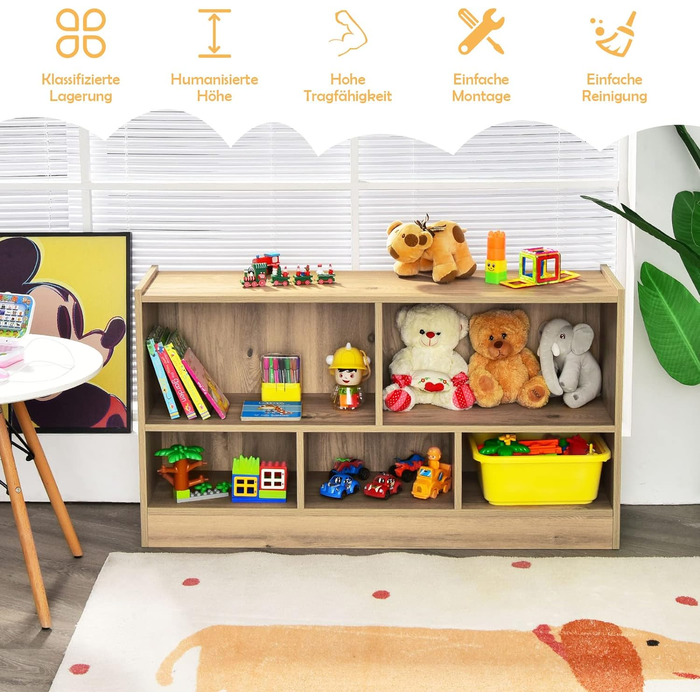 DREAMADE Kids Bookshelf, Toy Storage Bookshelf for Children, Toy Shelf for Kids' Rooms, Playrooms and Kindergarten, 111 x 30 x 61.5 cm (Gray)