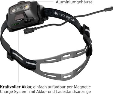 Налобний ліхтар Ledlenser HF6R Signature, 800 люмен, водонепроникний, IP68, з червоним світлом, акумуляторний, для активного відпочинку (чорний)