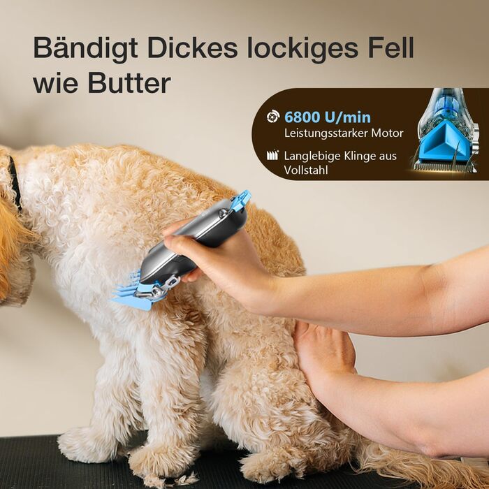 Професійна машинка для стрижки собак Leise, для густого та кучерявого хутра, срібна