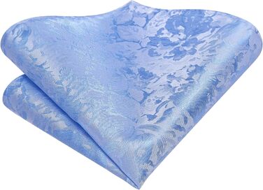 Шовковий краватковий комплект Hi-Tie: краватка, нагрудна хустинка, запонки, латунний значок. Ідеально для весілля та ділових зустрічей (Babyblau A)