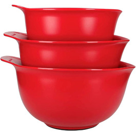 Набір мисок KitchenAid 3 шт, пластикові, з нековзною основою та носиком, для кухні, можна мити в посудомийній машині, компактно складаються, червоні