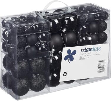 Relaxdays Christmas Baubles, Set of 100, Christmas Decoration, Matte, Glossy, Glittering, Christmas Tree Balls ∅ 3, 4 & 6 cm, Black, 10027269_46