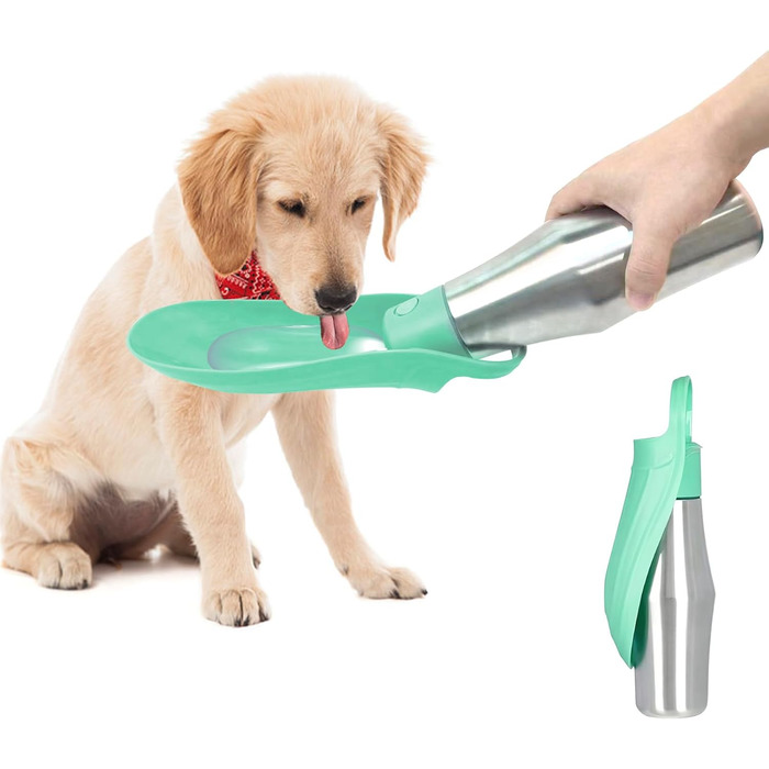 Водяна пляшка для собак ZoneYan 750 мл з нержавіючої сталі, портативна, витокозахисна, для подорожей, парків, кемпінгу, піших прогулянок (світло-зелена)