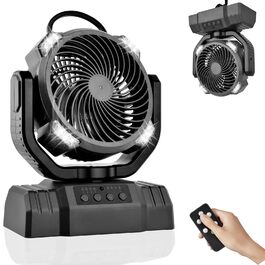 Портативний вентилятор для кемпінгу з акумулятором 10000mAh, LED-ліхтар, 270° обертання, USB-зарядка, для намету, відпочинку на природі, риболовлі, офісу (Чорний)