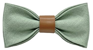 Набір чоловічих аксесуарів Leinen: краватка-метелик зі шкіри, підтяжки зі шкіри, нагрудна хустка, запонки - світло-зелений