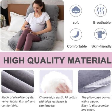 Ортопедична подушка для вагітних TaiBest U-подібної форми, сіра, бавовна