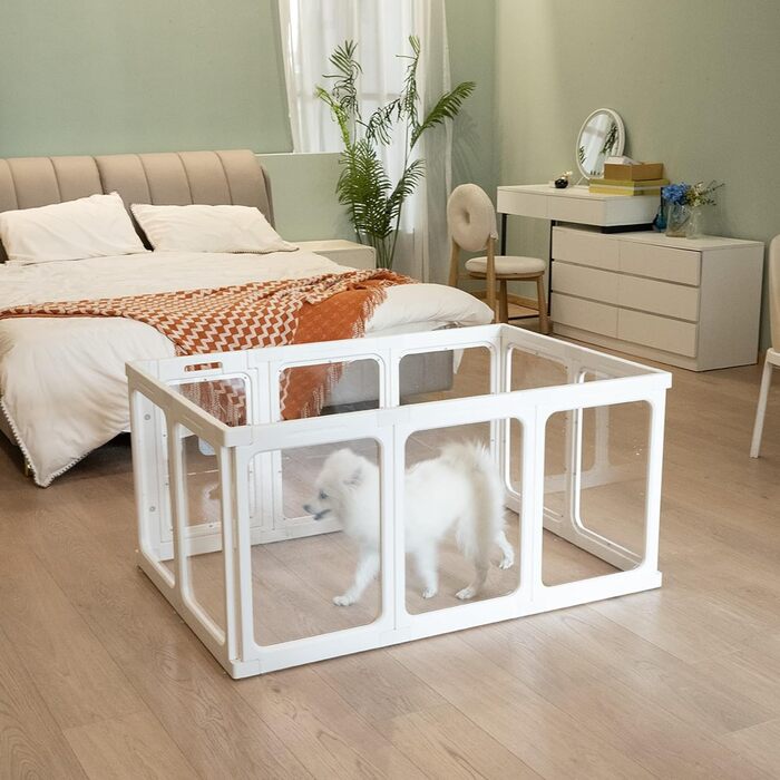 Акриловий вольєр для цуценят, 60 см, прозорий загородження для собак, портативний вольєр для цуценят та собак середніх розмірів, для використання в приміщенні та на вулиці, 10 панелей, білий