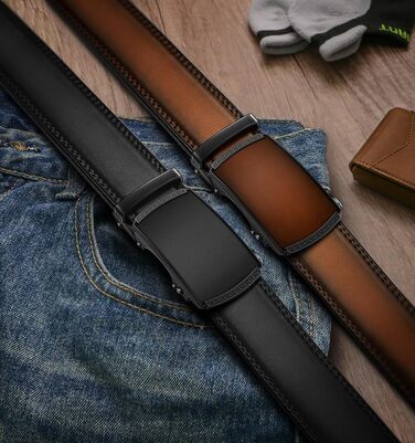 Чоловічий ремінь KEMISANT 2 шт. з автоматичною застібкою, шкіряний, регульований, 35 мм, з подарунковою коробкою