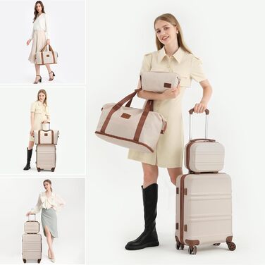 Набір валіз KONO 4 в 1: велика валіза, ручна поклажа 55 см, косметичка та сумка для подорожей (кремово-білий)