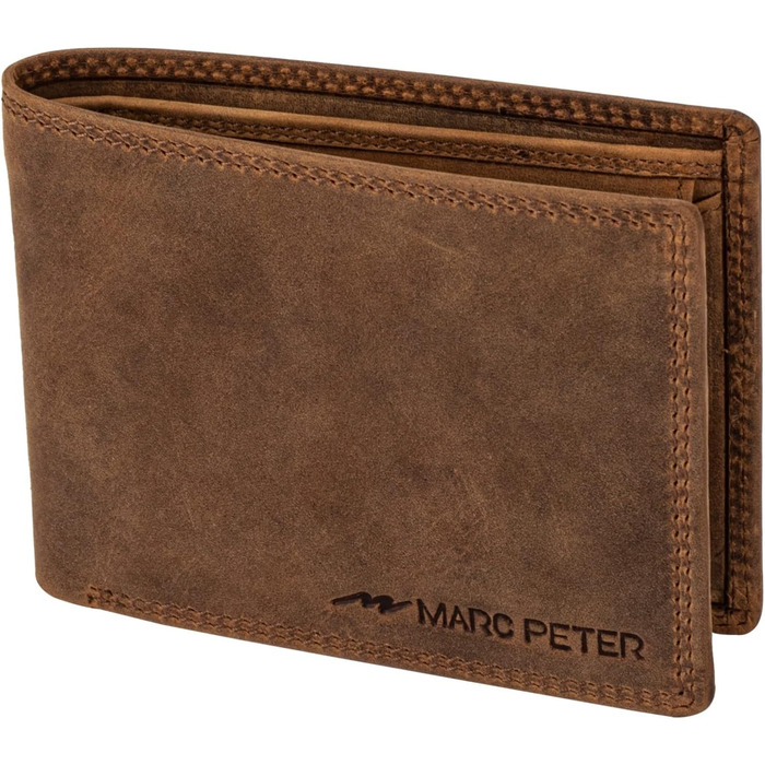 Marc Peter® Genuine Leather Wallet Hanover | Wallet for Men with RFID Protection | Large 10 Compartments Card Holder | Vintage Brown Portemonnaie