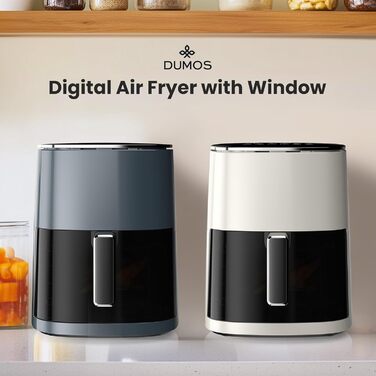 Повітряний фритюрник DUMOS 6 л з вікном, 12-в-1, для смаження, випікання, сушіння, приготування на пару, бежевий (сірий)