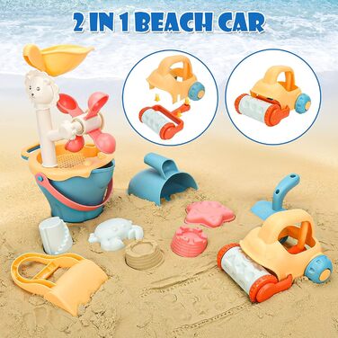 Sanlebi Sand Toy Set, Kids Sandbox Toy with Bucket, Sand Molds, Mesh Bag Beach Outdoor Games for Boys Girls