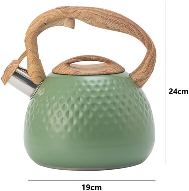Чайник-свисток з нержавіючої сталі 3L, чайник-свисток, сучасний чайник Induktion, велика ємність для чаю та кави, підходить для всіх типів плит (зелений)