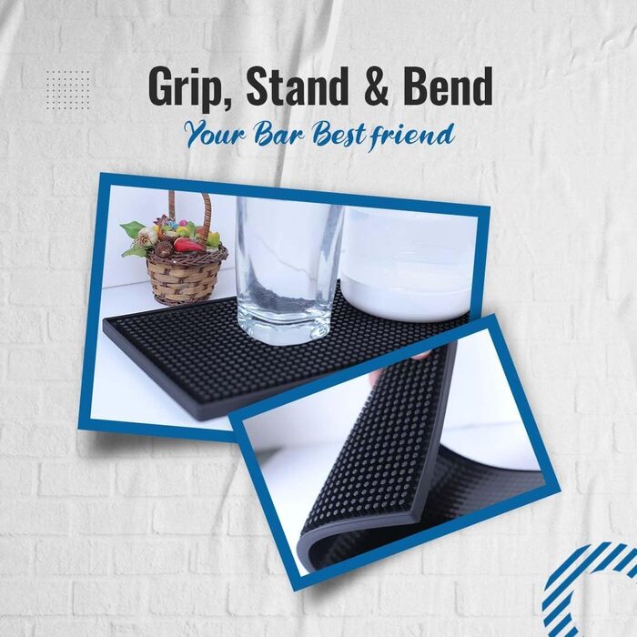 Чорна барна мат, 30 см x 15 см - гумова сервісна мат для бару, кафе, перукарні