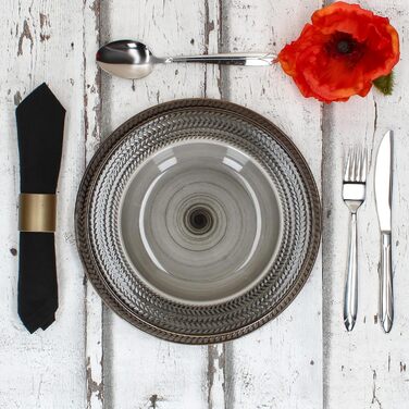 MÄSER Prospero 12-ти елементний сервіз для столу з коричневого фаянсу з рельєфом на 6 осіб. Включає 6 супових та 6 тарілок для їжі. Підходить для сніданку, обіду та вечері.