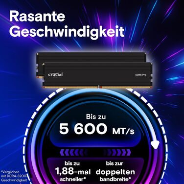 Crucial Pro DDR5 RAM 64GB Kit (2x32GB) - Оперативна пам'ять для комп'ютера, Intel XMP 3.0 / AMD Expo, 5600MHz