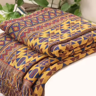 Large throw blanket in Bohemian style with tassels, 100% hand-woven cotton, knitted, chair cover for seats, sofas, couches, and beds (130 x 180 cm)