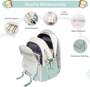 Шкільний рюкзак Tanou для дівчаток-підлітків: набір з рюкзаком, сумкою через плече та пеналом. Зелений шкільний рюкзак для дітей.