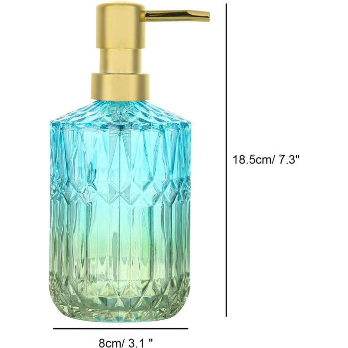 Скляний диспенсер для рідкого мила YunNasi - наповнюваний, для кухні, ванної кімнати, пральні (зелений, блакитно-зелений)