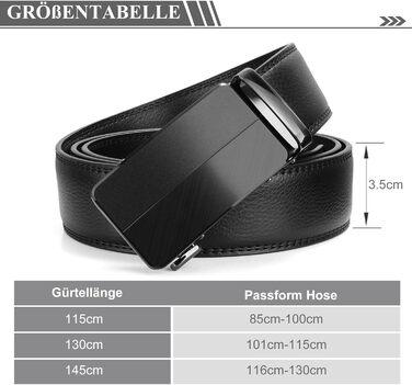 Чоловічий шкіряний ремінь WHIPPY Automatik з пряжкою, ширина 35 мм, чорний, довжина 115 см (підходить для штанів 85-100 см)