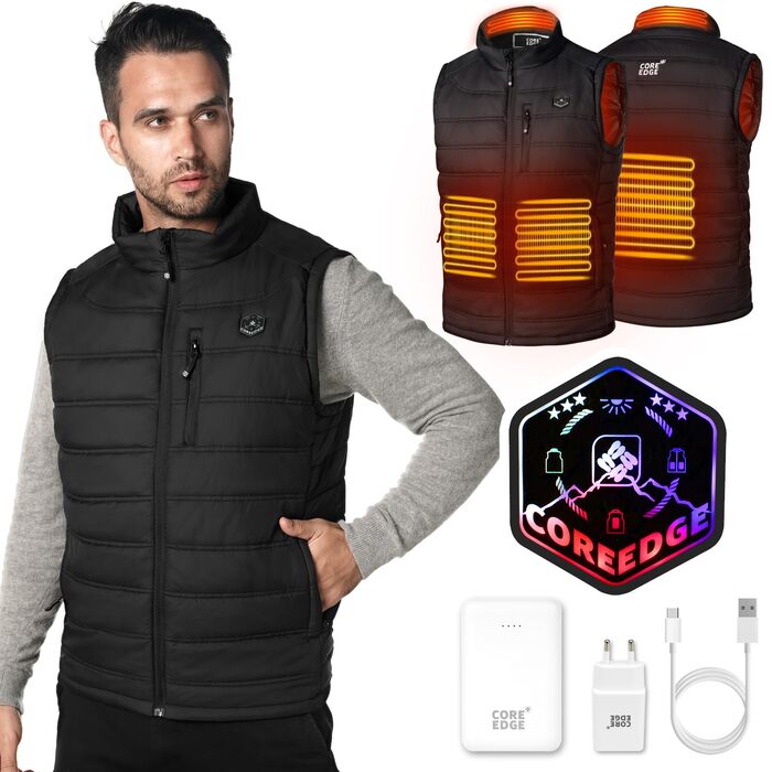 Обігріваючий жилет для чоловіків з акумулятором 10000mAh, USB, 3 режими температури, 4 зони обігріву, XL, чорний