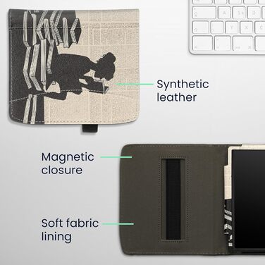 Чохол-книжка kwmobile для Pocketbook Era/Era Color з кишенею та петлею для руки - з дизайном 'Читаюча жінка' чорно-бежевий