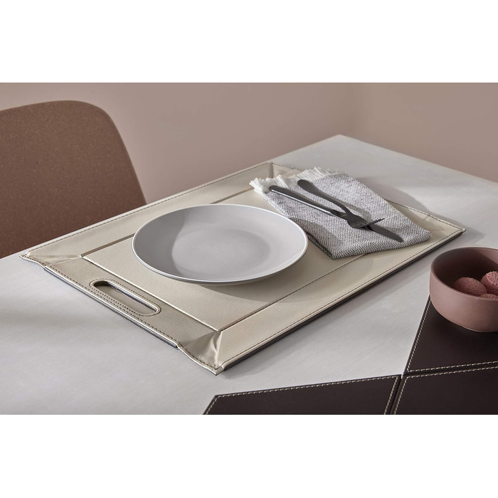 FREEFORM DUO - 2-in-1 reversible tray & placemat, black/taupe, faux leather, dimensions: 45 x 35 cm