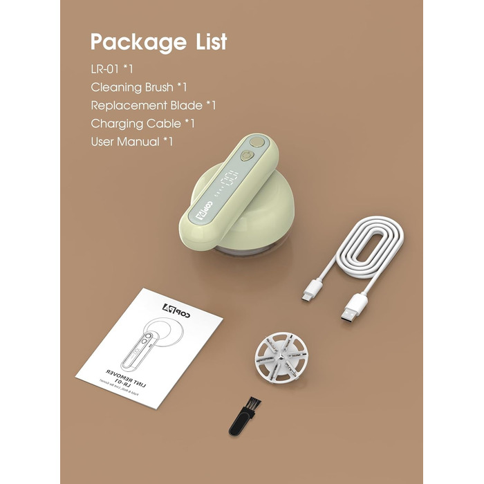 Електричний видалення ворсу COPPA: портативний пристрій для одягу з 6 лезами та 3 швидкостями, з індикатором заряду