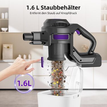 Бездротовий пилосос Authmic 40000Pa з HEPA-фільтрами, 50 хвилин роботи, 450W, для твердих поверхонь та килимів