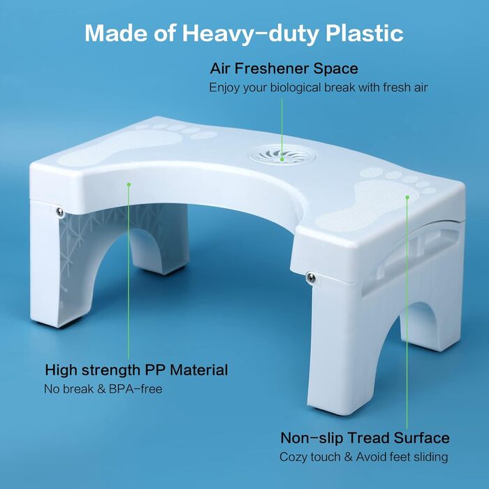 Squat Toilet Stool for Adults, 7 inches Potty Stool, Non-Slip Bathroom Stool, Foldable Potty Stool Stable Potty Stool with Air Freshener Holder for Elderly, Washable and Portable, White