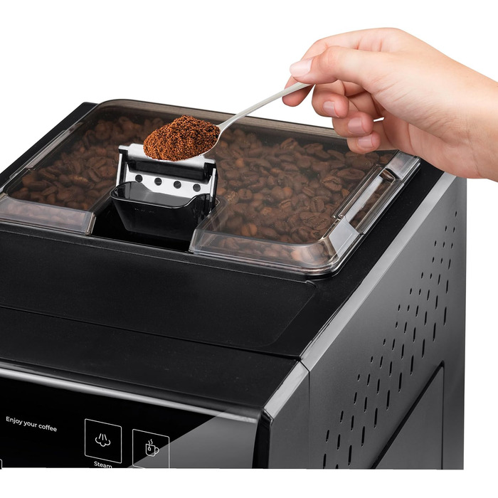 Ufesa Sienna Espresso Machine and Cappuccino Portafilter Machine with Milk Frother, 20 Bar Pressure, Digital Touch Panel, 1360W, for Ground Coffee or ESE Pads, 0.9L Water Tank, Silver (Superautomatic)