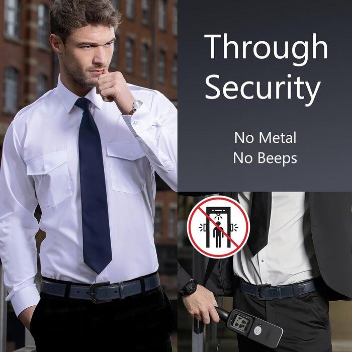 Чоловічий шкіряний ремінь VONMELLI без металу, TSA-сертифікований, синій, розмір пояса 48-52