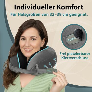 Подушка для шиї FlowZoom Dream Pro з додатковою бічною підтримкою та регульованим липучкою кріпленням - подушка для подорожей в літак з піною з пам'яті - з чохлом та подарунковою упаковкою - Сірий