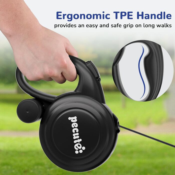 Рулетка для собак Pecute 10м, чорна, до 50 кг, антизаплутування, швидке гальмування