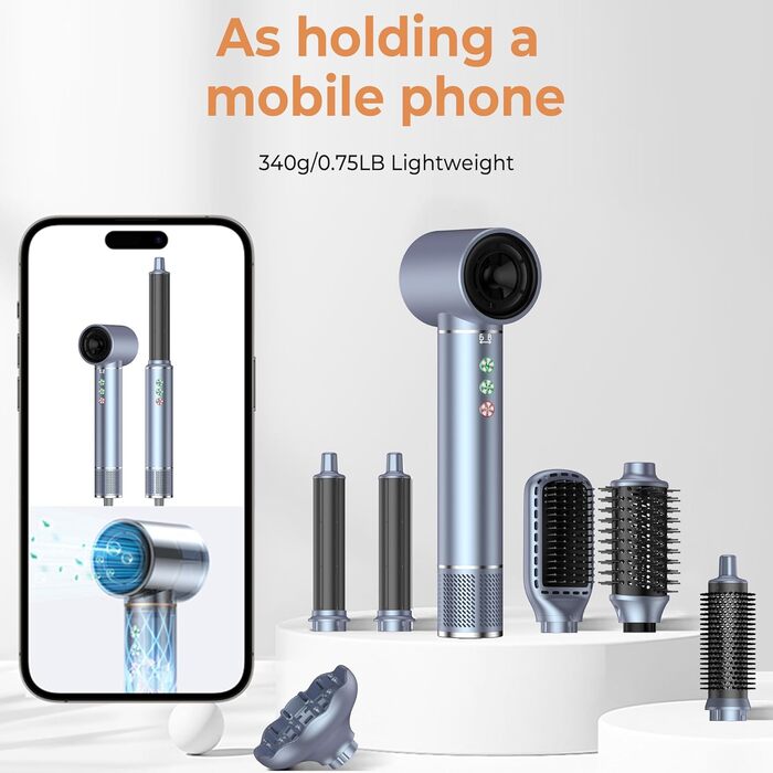 OKWRAP Haarstyler 5 в 1: Airbrush, фен, локони, випрямляч. Набір для створення зачісок (сірий)