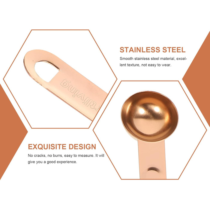 4-Piece Measuring Spoon and Cup Set - Measuring Spoon Sets, Tea Measuring Cups, Dry Measuring Cups, Basic Coffee Bean Scoops, Measuring Spoons and Cups, Stainless Steel, Rose Gold