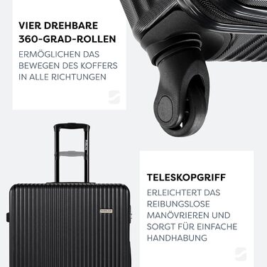 Набір валіз 3 шт: ручна поклажа, середній та великий кофр, ABS, 360° колеса, кодовий замок, телескопічна ручка (Чорний, XL)
