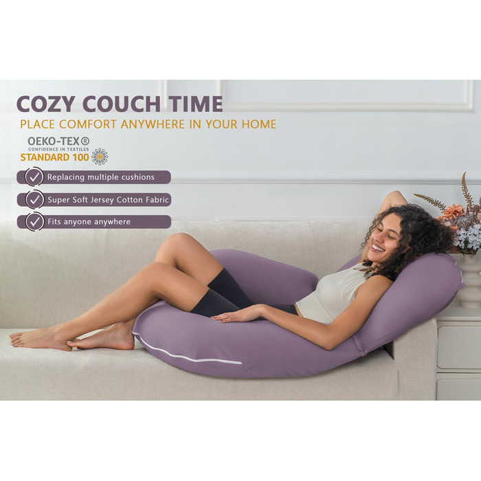 Інсен подушка для читання, спинка для сидіння в ліжку та на дивані, ігрова подушка для дорослих, підтримка пресу для ліжка, м'який бавовняний джерсі, фіолетовий