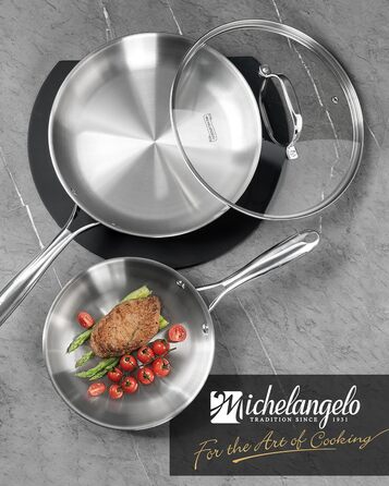 Сковорода Michelangelo Edelstahl 20 см для всіх типів плит (індукція) з 3-шаровим дном та ергономічною ручкою, придатна для миття в посудомийній машині