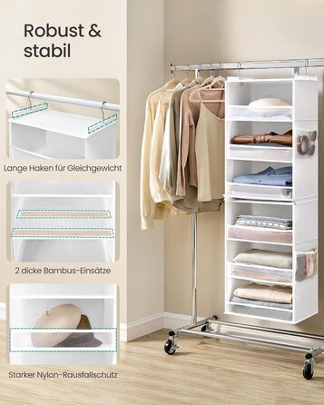 Органайзер для шафи SONGMICS, роздільник полиць, навісна полиця, розкладний органайзер, металеві гачки та бамбукові вставки, білий (RCH007W01)