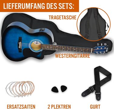 Акустична гітара 3rd Avenue 4/4 з Cutaway, для початківців – набір з чохлом, ремінком, медіатором та запасними струнами, колір натуральний (блакитний)