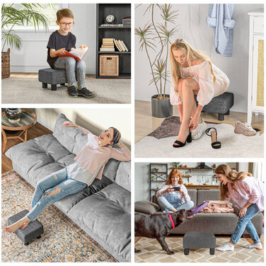 HOMCOM Footstool with Linen Look Modern Upholstered Footstool Ottoman for Bedroom, Living Room, Dark Grey | Aosom