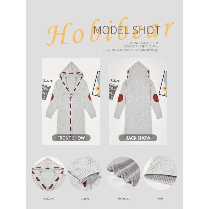 Кардиган жіночий HOBIBEAR Casual Oversized, теплий в'язаний, сірий, з V-подібним вирізом