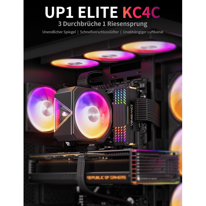 upHere UP1 Elite KC4C: Кулер для процесора з RGB підсвічуванням, 120мм, 4 теплові трубки, сумісний з AMD AM4/AM5 та Intel