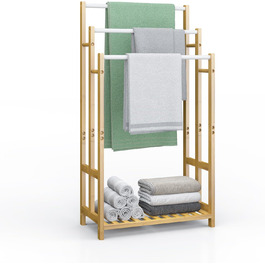 Підставка для рушників Dripex з бамбука, 96 см, з 3 нержавіючими стійками та полицею для ванної кімнати
