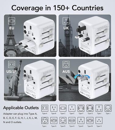 Зарядний пристрій USB C 65W, 3 порти, з кабелем 2м, для MacBook, iPhone, Switch, Galaxy, Tablet, Laptop