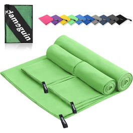 Набір з 3-х рушників з мікрофібри: великий (180х80 см) та 2 маленькі (80х40 см). Швидковисихаючі рушники з мікрофібри для спорту, пляжу, ванни та подорожей (зелені)