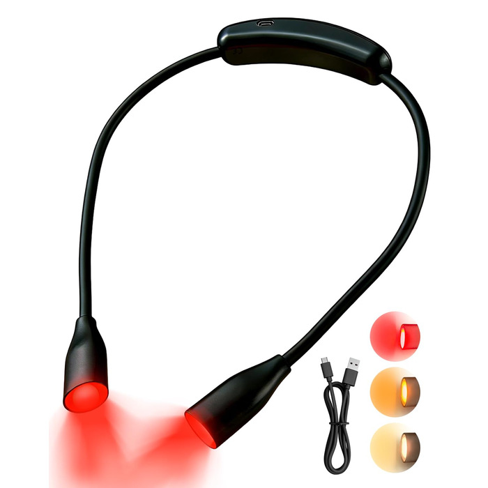 Світлодіодна лампа для читання з кліпсою 670 нм, з функцією пам'яті, димуванням та USB-зарядкою. Безсиній, портативний світильник для читання в ліжку, нашийний ліхтар