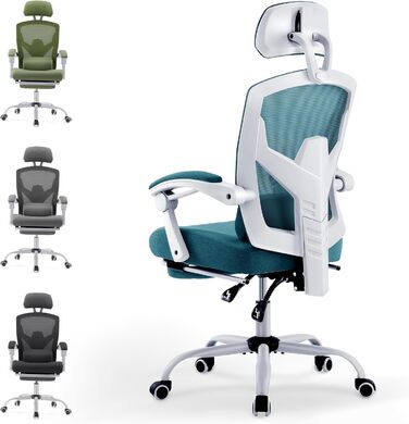 Офісне крісло DUMOS Ergonomisch - ергономічне крісло з підлокітниками, підтримкою попереку та підставкою для ніг, для дому та офісу (C-a-3509-blau, 26 x 39 x 50.75 inches)