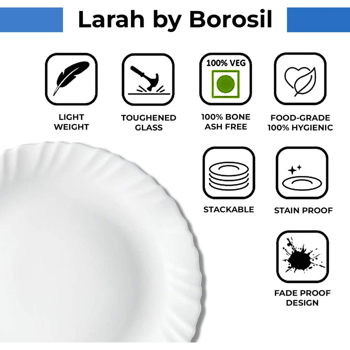 Набір посуду Larah, 35 предметів: тарілки, миски, кришки, ложки, сервіз на 6 осіб, опал, міцний, легкий, для мікрохвильової печі та посудомийної машини, білий з зеленими квітами